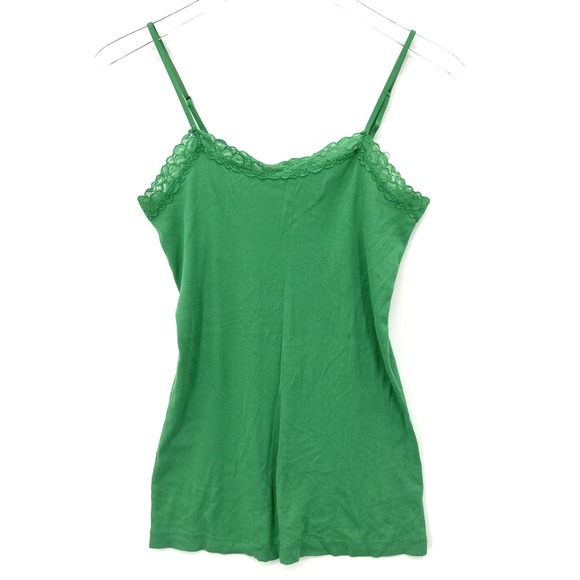Y2K Gap Lace Trim Cami Tank Top Size S Green Stretch Ribbed Preppy Fairy - Picture 1 of 9